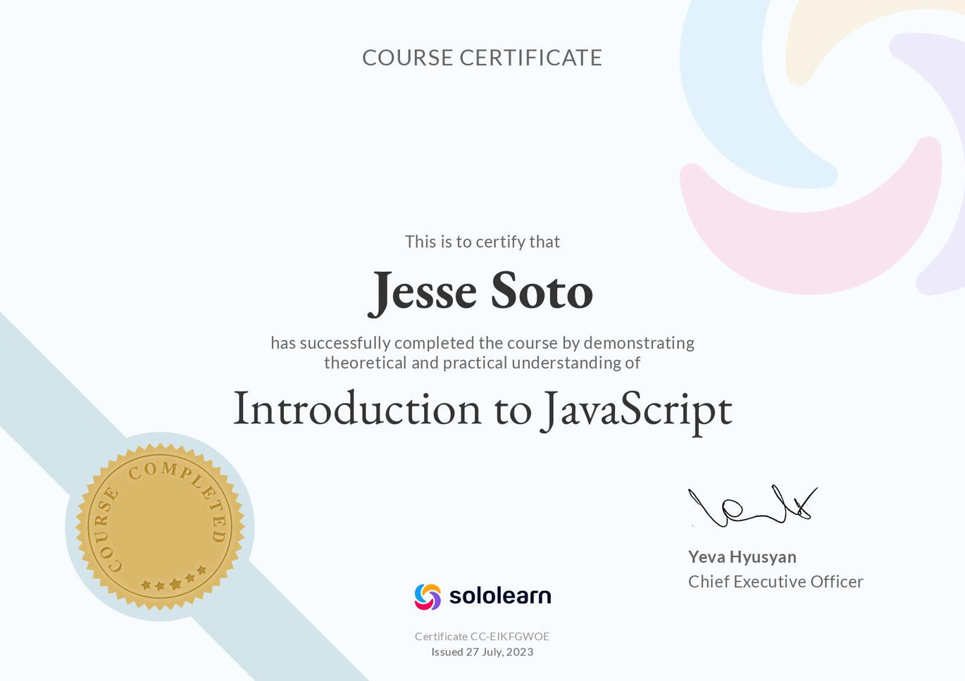 Sololearn | Theoretical and Practical Understanding of JavaScript